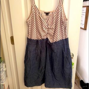 Denim and cotton dress with pockets